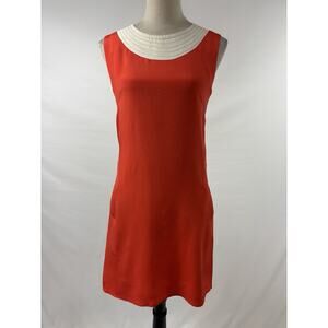 Jack Rogers Shift Dress Bright Orange White 4 Sleeveless Pockets Lined